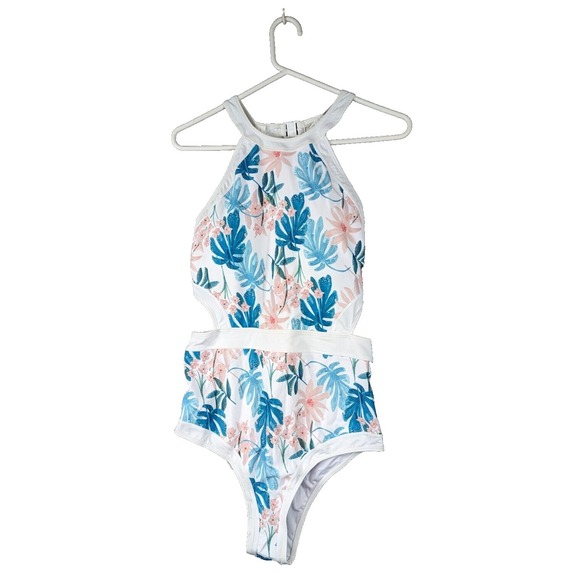 BBYES Women One Piece Cut Out Swimsuit Halter Tropical Summer Stretch Size L NWT - Picture 1 of 11
